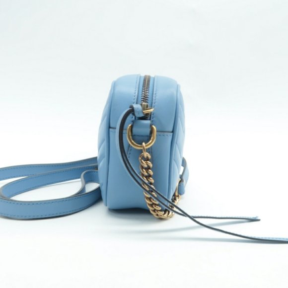 100% Authentic GUCCI Blue GG Marmont Leather Shoulder Bag - Picture 4 of 12